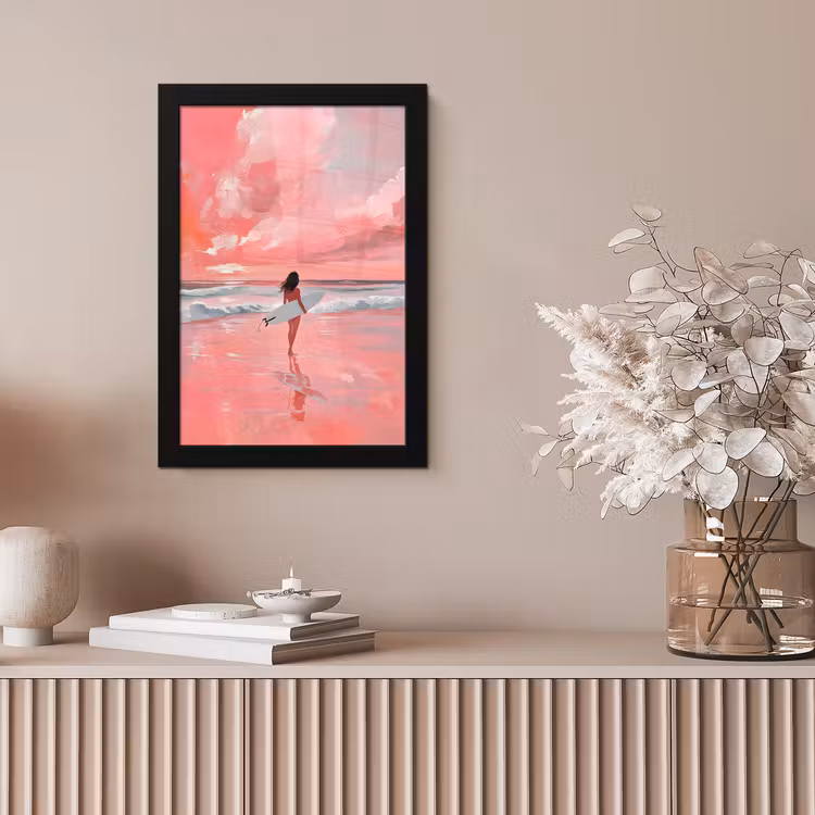 Roze - Surfen - Zee fotolijst zwart zonder passe partout klein -sfeer5