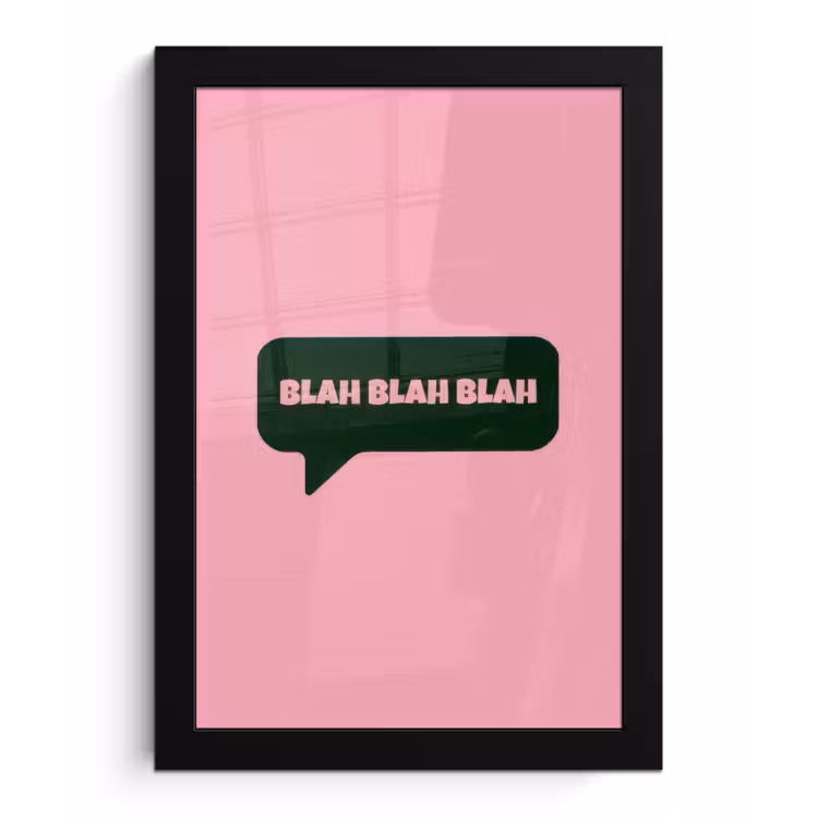 Roze - Tekstwolk - Groen - BLAH BLAH BLAH fotolijst zwart zonder passe partout klein -3d