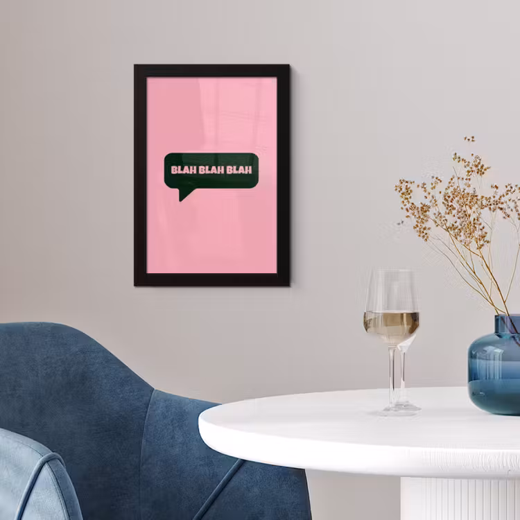 Roze - Tekstwolk - Groen - BLAH BLAH BLAH fotolijst zwart zonder passe partout klein -sfeer4