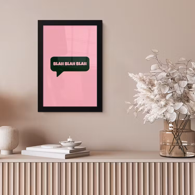 Roze - Tekstwolk - Groen - BLAH BLAH BLAH fotolijst zwart zonder passe partout klein -sfeer5