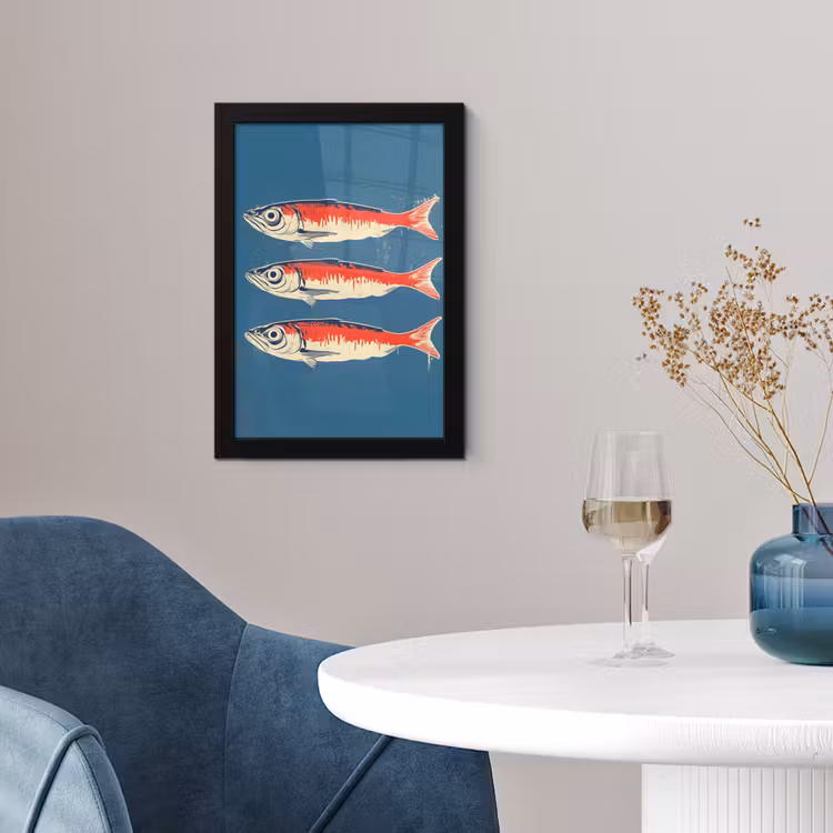 Vissen - Rood - Blauw fotolijst zwart zonder passe partout klein -sfeer4