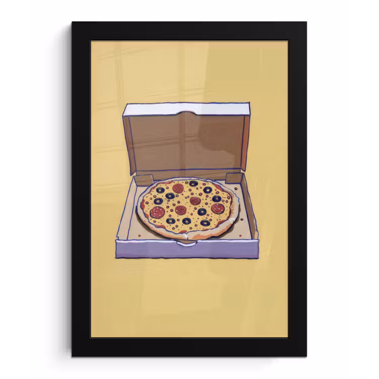 Pizza - Doos - Salami - Illustratie fotolijst zwart zonder passe partout klein -3d