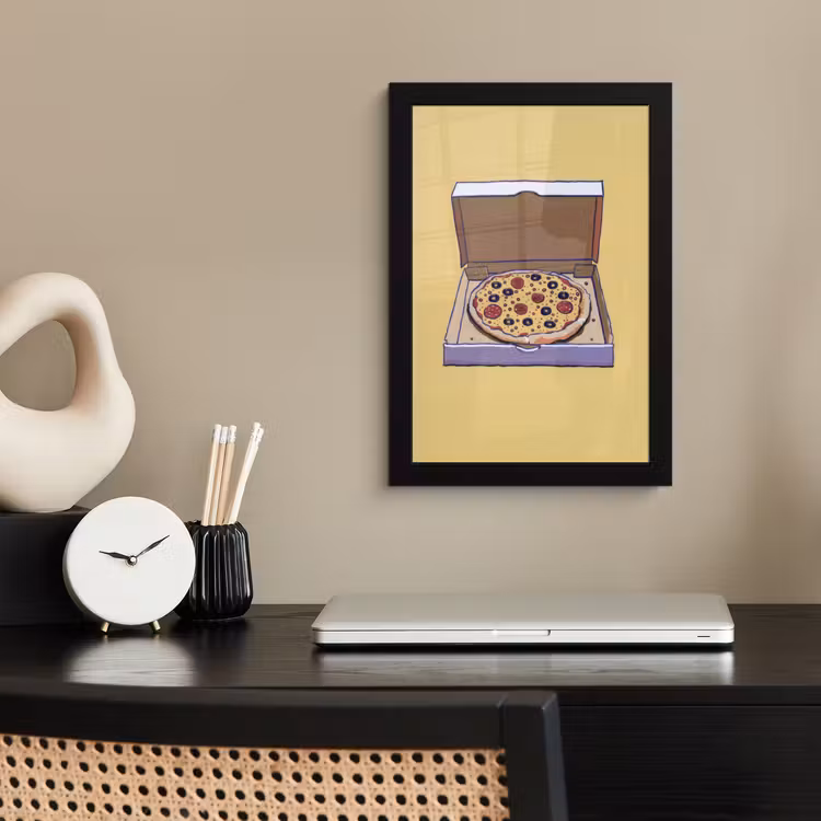 Pizza - Doos - Salami - Illustratie fotolijst zwart zonder passe partout klein -sfeer1