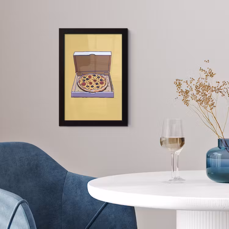 Pizza - Doos - Salami - Illustratie fotolijst zwart zonder passe partout klein -sfeer4