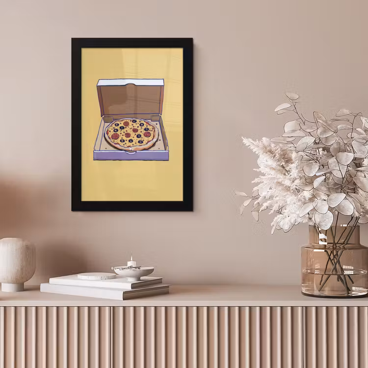 Pizza - Doos - Salami - Illustratie fotolijst zwart zonder passe partout klein -sfeer5