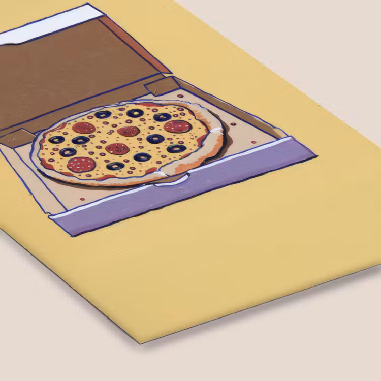 Pizza - Doos - Salami - Illustratie fotolijst zwart zonder passe partout klein -zsfeer6
