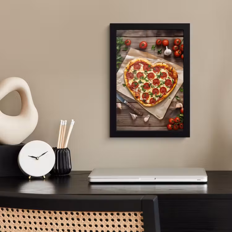 Pizza - Hart - Pepperoni - Tomaat fotolijst zwart zonder passe partout klein -sfeer1