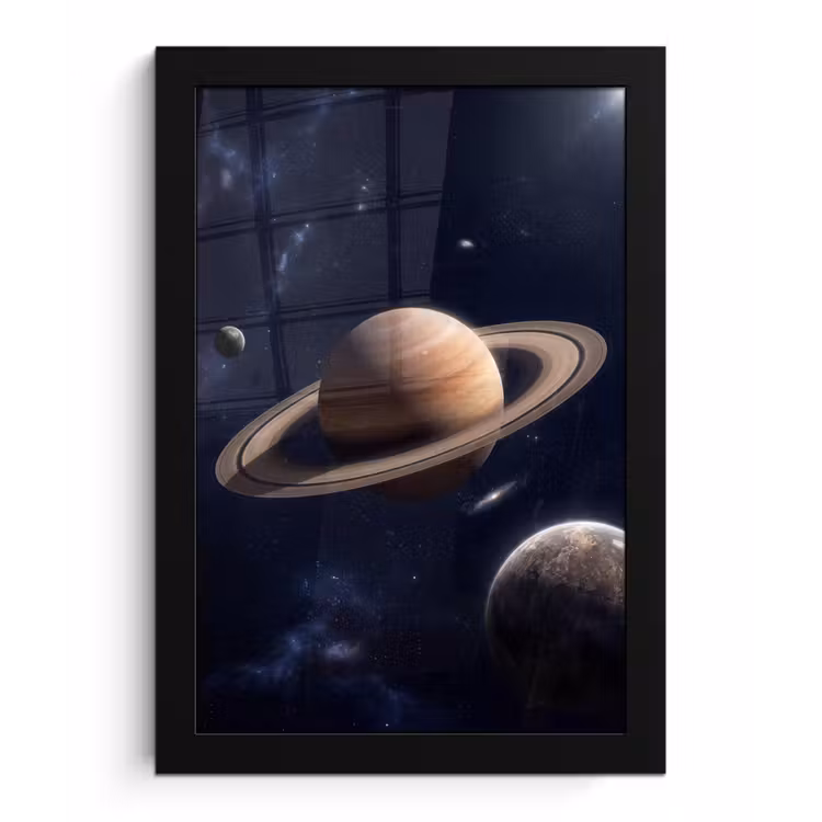 Planeten - Saturnus - Ruimte fotolijst zwart zonder passe partout klein -3d
