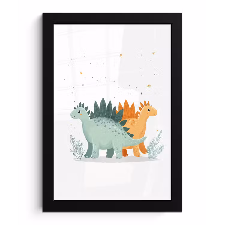 Planten - Sterren - Dinosaurussen - Oranje fotolijst zwart zonder passe partout klein -3d