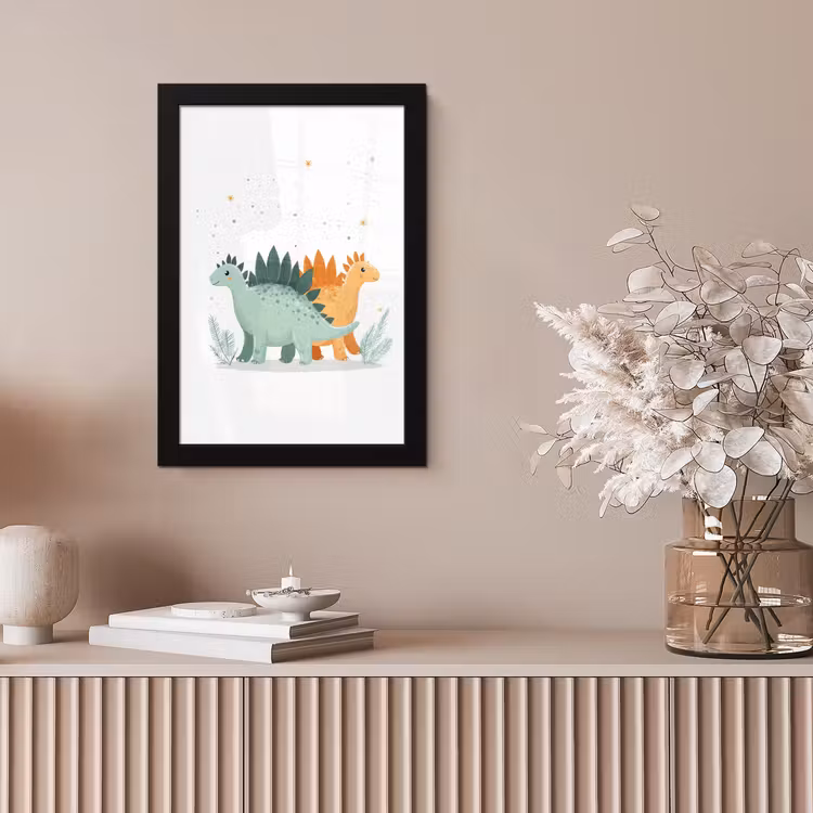 Planten - Sterren - Dinosaurussen - Oranje fotolijst zwart zonder passe partout klein -sfeer5