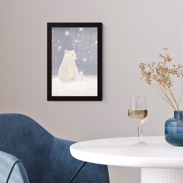Ijsbeer - Sneeuw - Sterren - Blauw fotolijst zwart zonder passe partout klein -sfeer4
