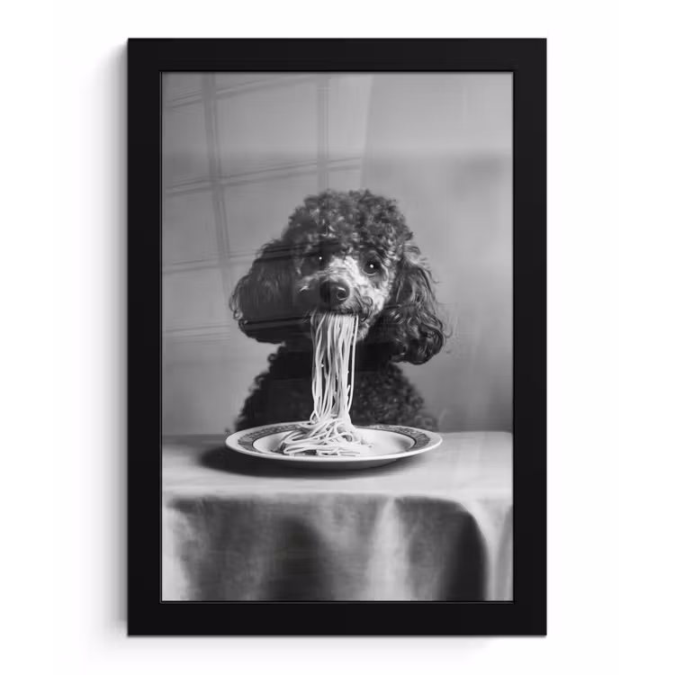 Poedel - Hond - Zwart - Wit - Schattig - Pasta fotolijst zwart zonder passe partout klein -3d