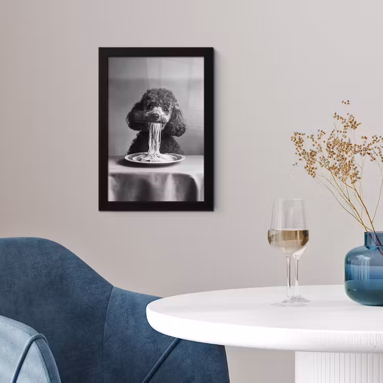 Poedel - Hond - Zwart - Wit - Schattig - Pasta fotolijst zwart zonder passe partout klein -sfeer4