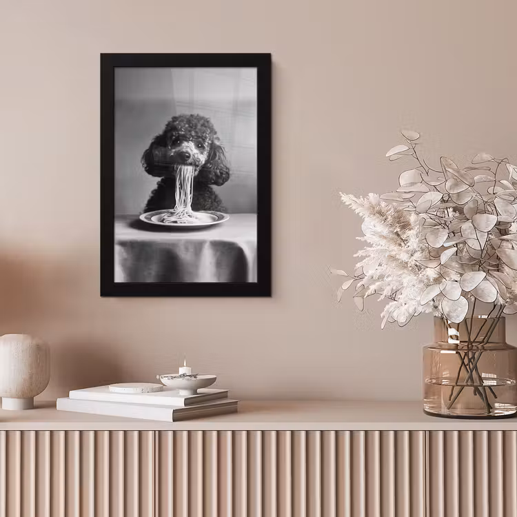 Poedel - Hond - Zwart - Wit - Schattig - Pasta fotolijst zwart zonder passe partout klein -sfeer5
