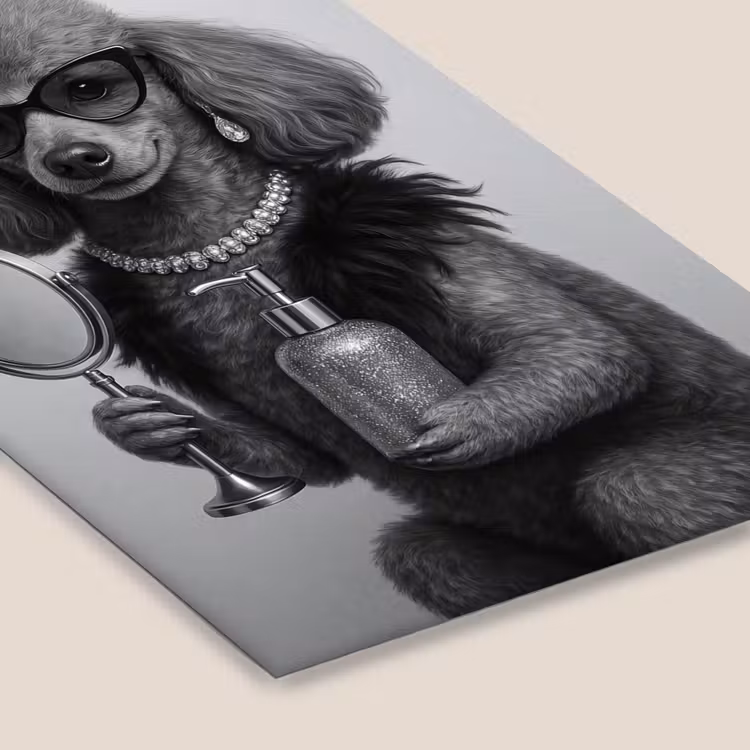 Poedel - Spiegel - Zwart - Wit fotolijst zwart zonder passe partout klein -zsfeer6