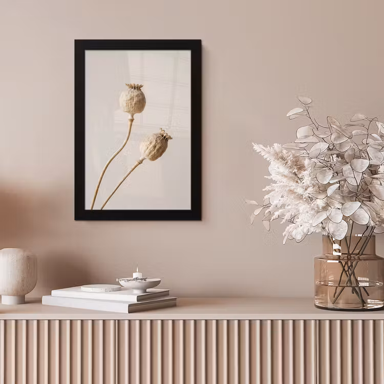 Papaverbollen - Droogbloemen - Minimalistisch - Beige - Rustig fotolijst zwart zonder passe partout klein -sfeer5