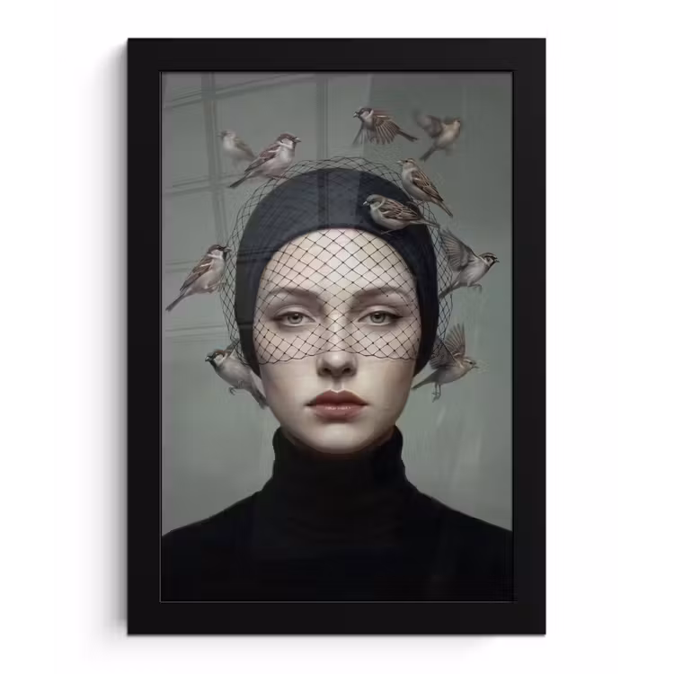 Portret - Vogels - Zwart fotolijst zwart zonder passe partout klein -3d