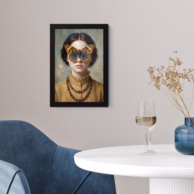 Portret - Vlinder - Kleurrijk fotolijst zwart zonder passe partout klein -sfeer4