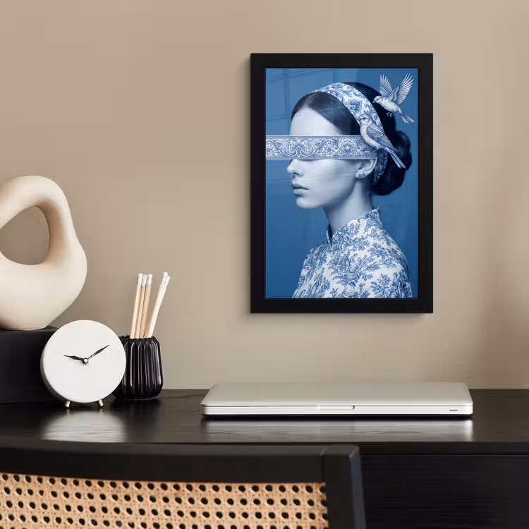 Portret - Klassiek - Wit - Blauw fotolijst zwart zonder passe partout klein -sfeer1