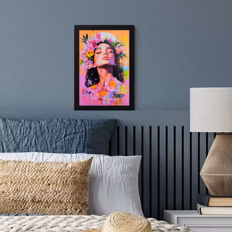 Portret - Bloemenkroon - Vrouw fotolijst zwart zonder passe partout klein -sfeer3