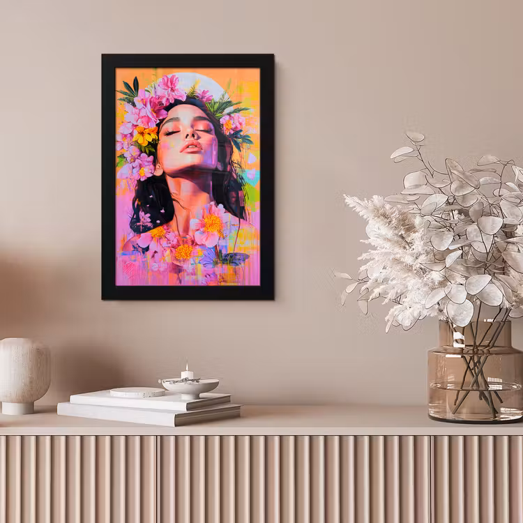 Portret - Bloemenkroon - Vrouw fotolijst zwart zonder passe partout klein -sfeer5