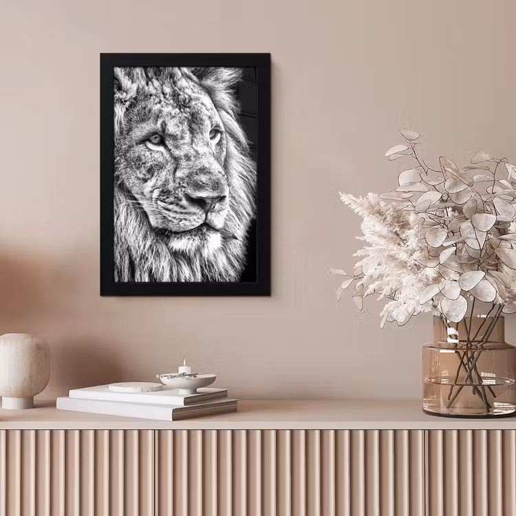 Portret - Leeuw - Zwart wit fotolijst zwart zonder passe partout klein -sfeer5