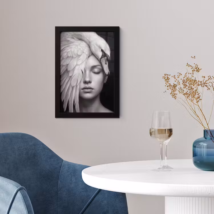 Portret - Zwaan - Zwart - Wit fotolijst zwart zonder passe partout klein -sfeer4