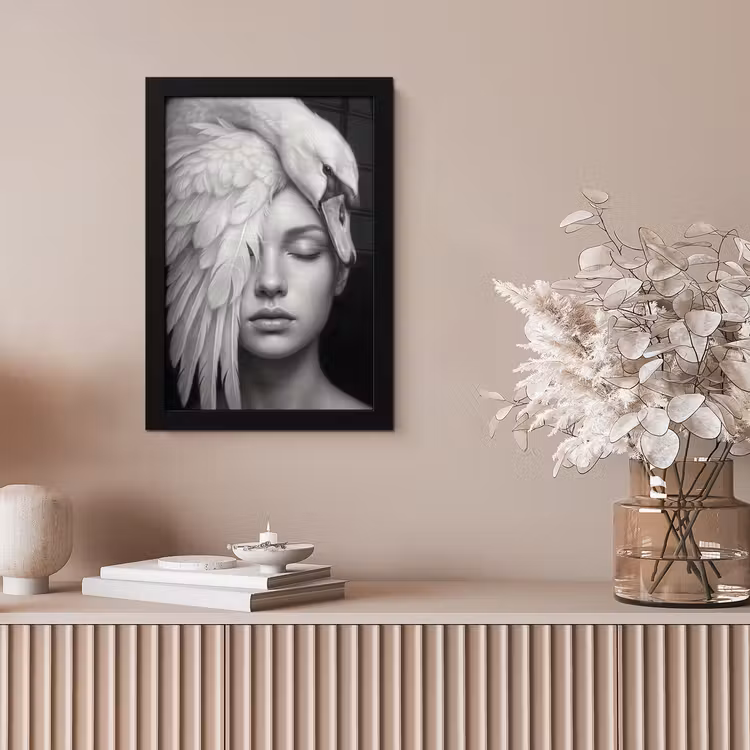 Portret - Zwaan - Zwart - Wit fotolijst zwart zonder passe partout klein -sfeer5