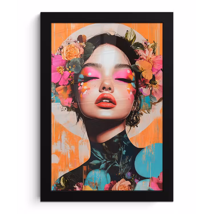 Portret - Vrouw - Abstract - Bloemen fotolijst zwart zonder passe partout klein -3d
