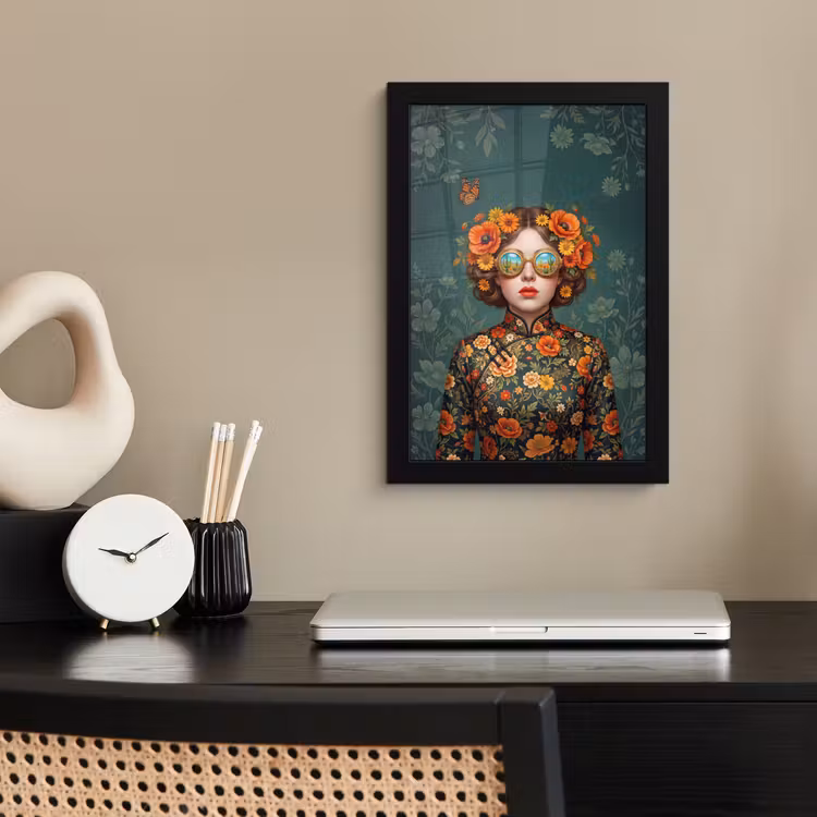 Portret - Vrouw - Kleurrijk - Expressief fotolijst zwart zonder passe partout klein -sfeer1