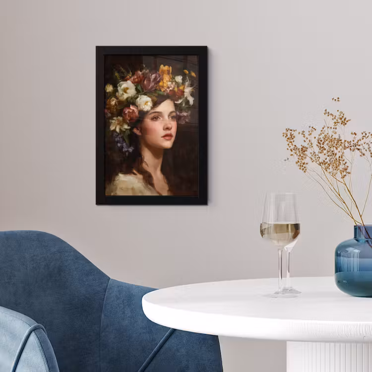 Portret - Vrouw - Bloemen fotolijst zwart zonder passe partout klein -sfeer4
