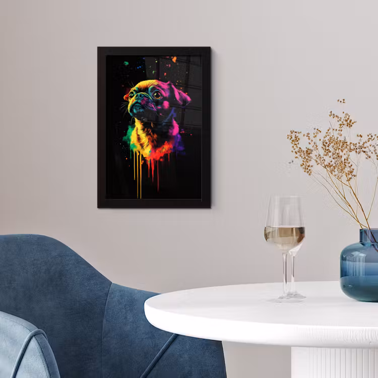 Puck - Hond - Verf - Kleuren fotolijst zwart zonder passe partout klein -sfeer4