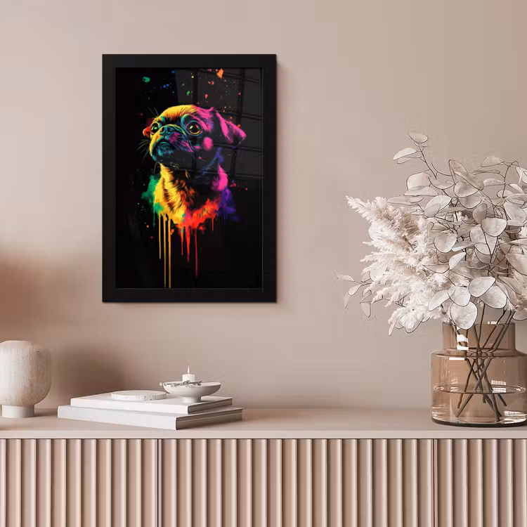Puck - Hond - Verf - Kleuren fotolijst zwart zonder passe partout klein -sfeer5