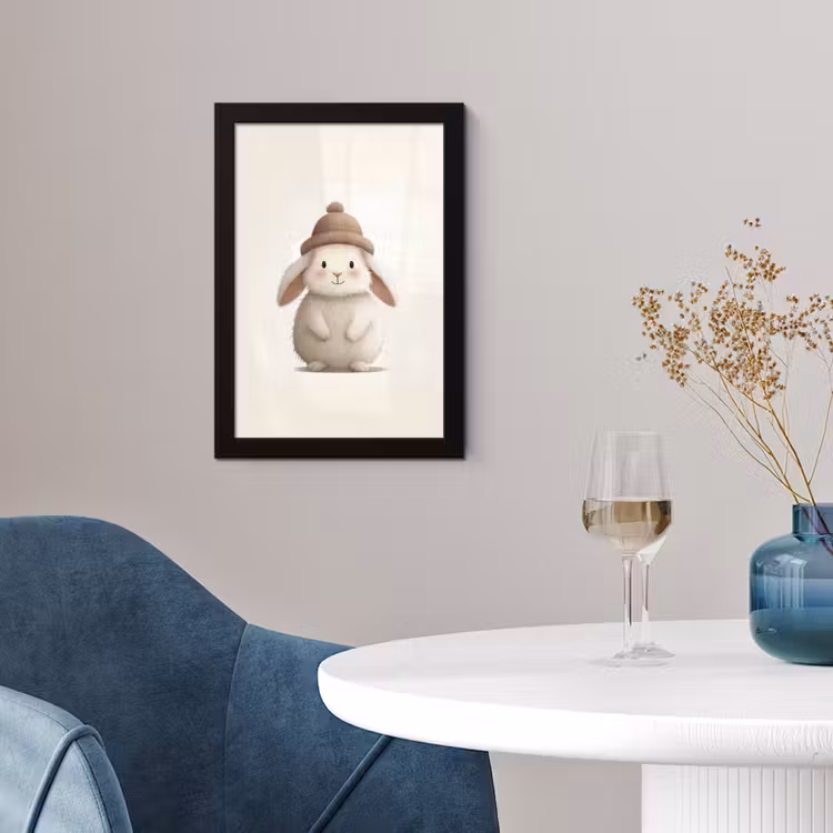 Konijn - Muts - Oren - Beige fotolijst zwart zonder passe partout klein -sfeer4