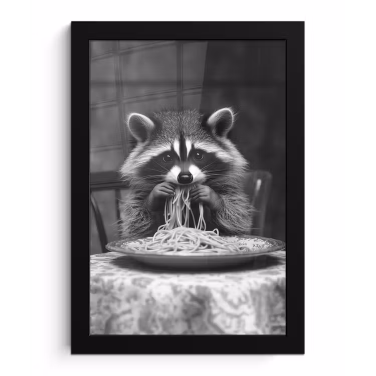 Wasbeer - Cute - Pasta - Tafelkleed - Zwart - Wit fotolijst zwart zonder passe partout klein -3d