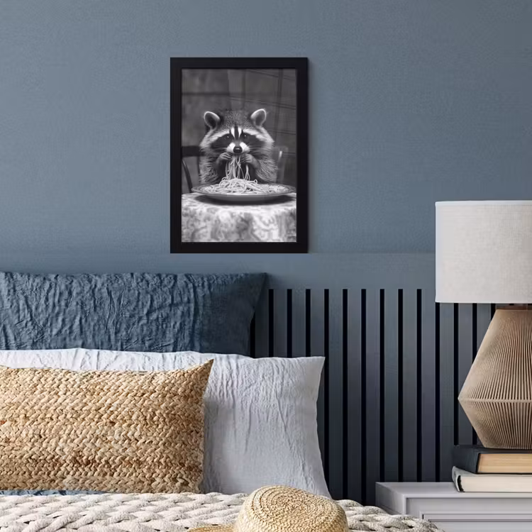 Wasbeer - Cute - Pasta - Tafelkleed - Zwart - Wit fotolijst zwart zonder passe partout klein -sfeer3