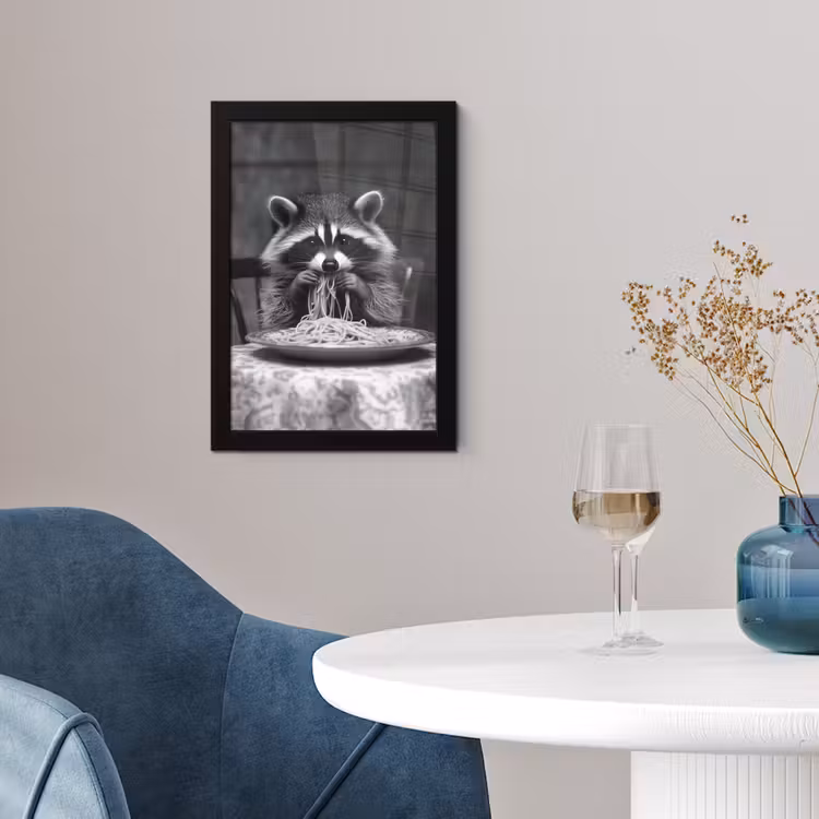 Wasbeer - Cute - Pasta - Tafelkleed - Zwart - Wit fotolijst zwart zonder passe partout klein -sfeer4