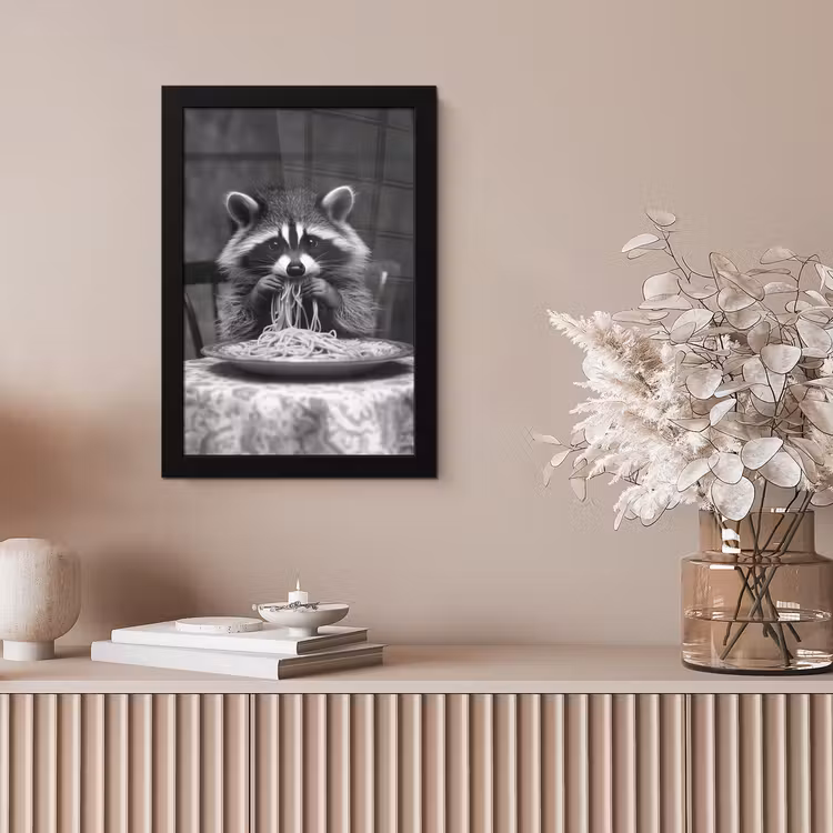 Wasbeer - Cute - Pasta - Tafelkleed - Zwart - Wit fotolijst zwart zonder passe partout klein -sfeer5
