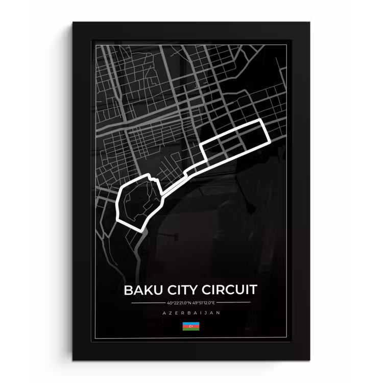Racebaan - Circuit - F1 - Baku City Circuit - Azerbeidzjan - Zwart fotolijst zwart zonder passe partout klein -3d
