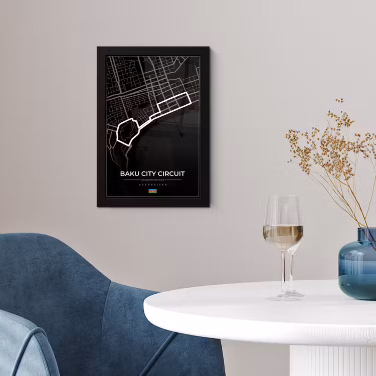 Racebaan - Circuit - F1 - Baku City Circuit - Azerbeidzjan - Zwart fotolijst zwart zonder passe partout klein -sfeer4