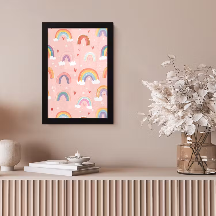 Regenboog - Patroon - Pastel - Handgetekend fotolijst zwart zonder passe partout klein -sfeer5