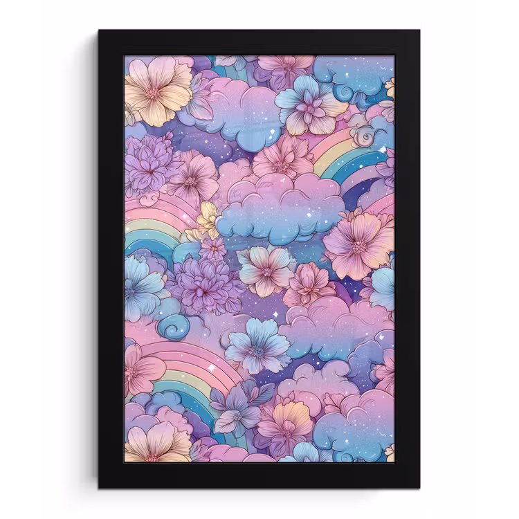 Regenbogen - Bloemen - Kleurrijk - Wolken fotolijst zwart zonder passe partout klein -3d