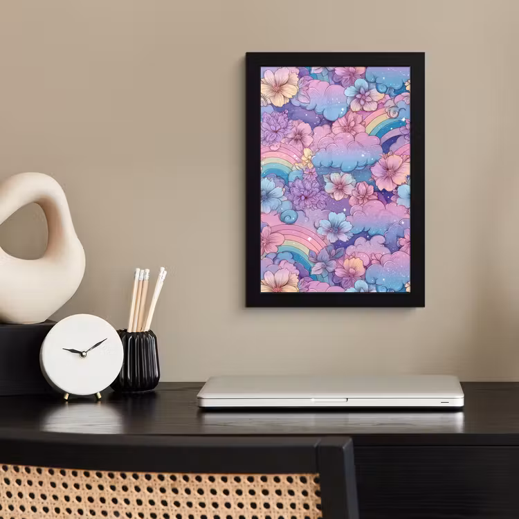 Regenbogen - Bloemen - Kleurrijk - Wolken fotolijst zwart zonder passe partout klein -sfeer1