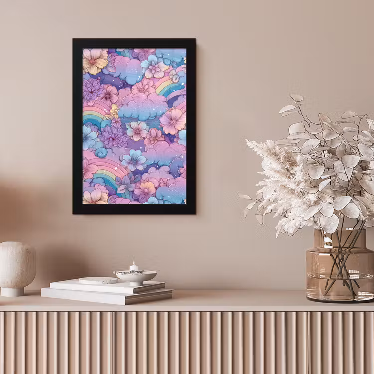 Regenbogen - Bloemen - Kleurrijk - Wolken fotolijst zwart zonder passe partout klein -sfeer5