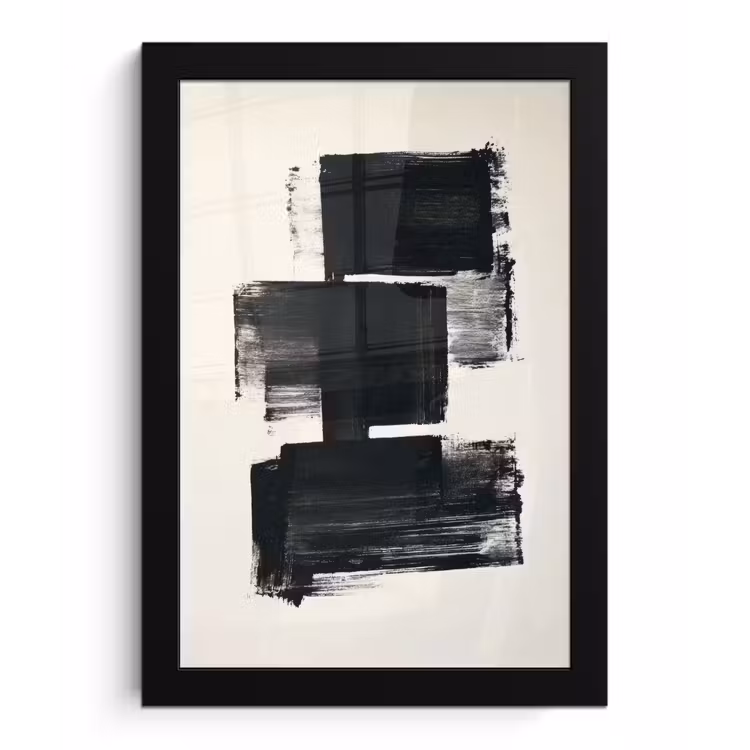 Rechthoeken - Penseelstreken - Abstract - Zwart fotolijst zwart zonder passe partout klein -3d
