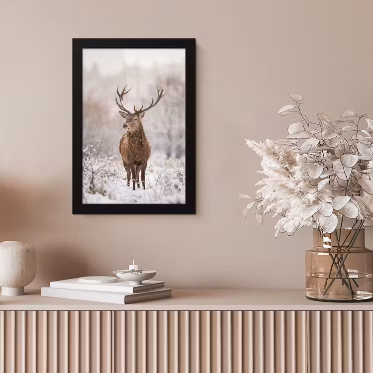 Edelhert - Bos - Sneeuw - Winter - Majestueus fotolijst zwart zonder passe partout klein -sfeer5