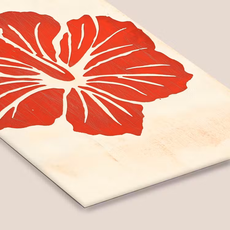 Rode hibiscusbloem - Textuur achtergrond - Beige fotolijst zwart zonder passe partout klein -zsfeer6