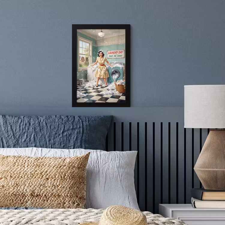 Retro - Blauw - Vrouw fotolijst zwart zonder passe partout klein -sfeer3