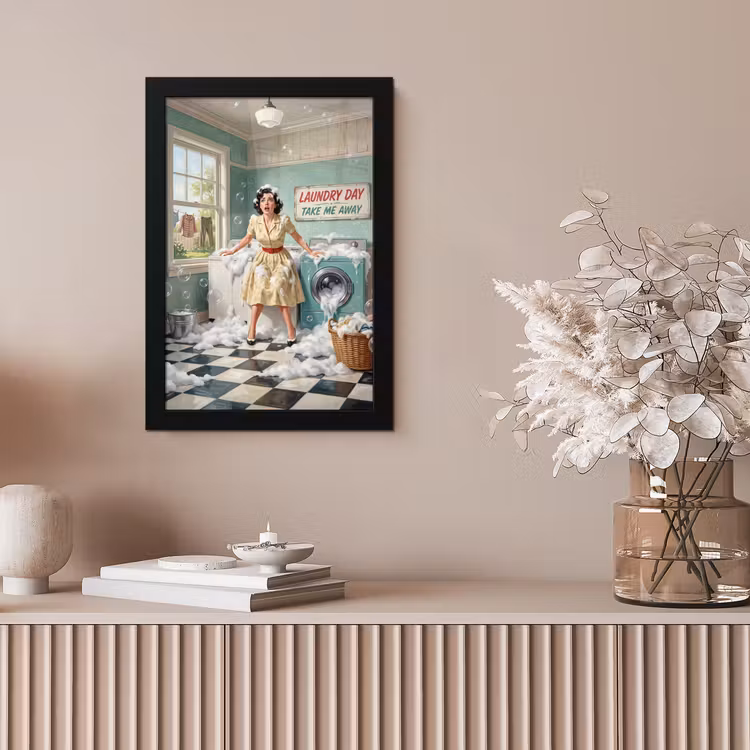 Retro - Blauw - Vrouw fotolijst zwart zonder passe partout klein -sfeer5