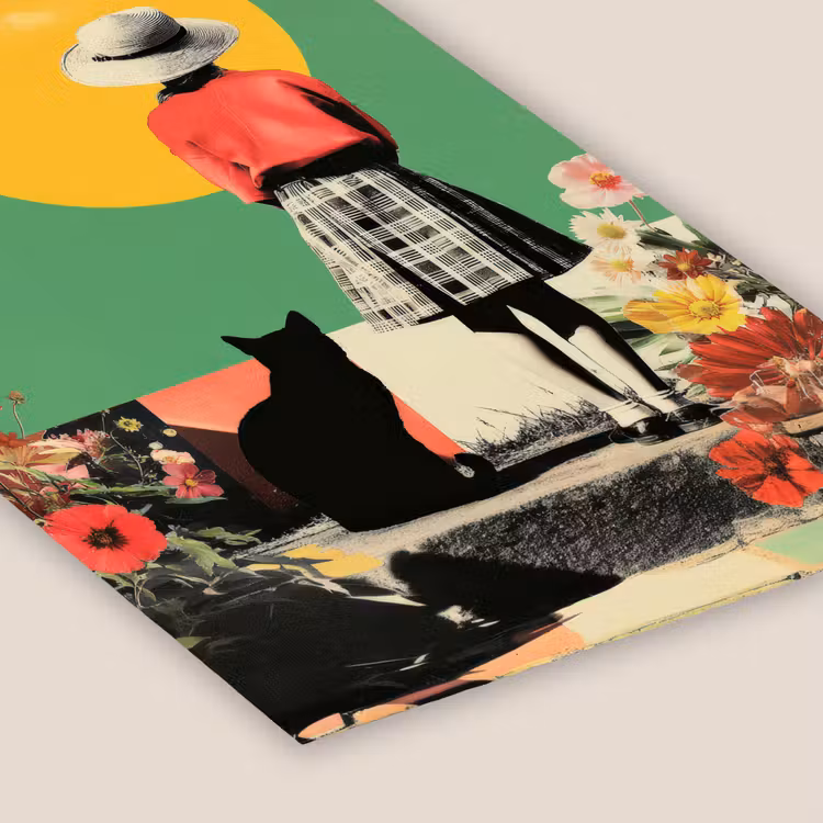 Retro - Meisje - Kat - Zon fotolijst zwart zonder passe partout klein -zsfeer6